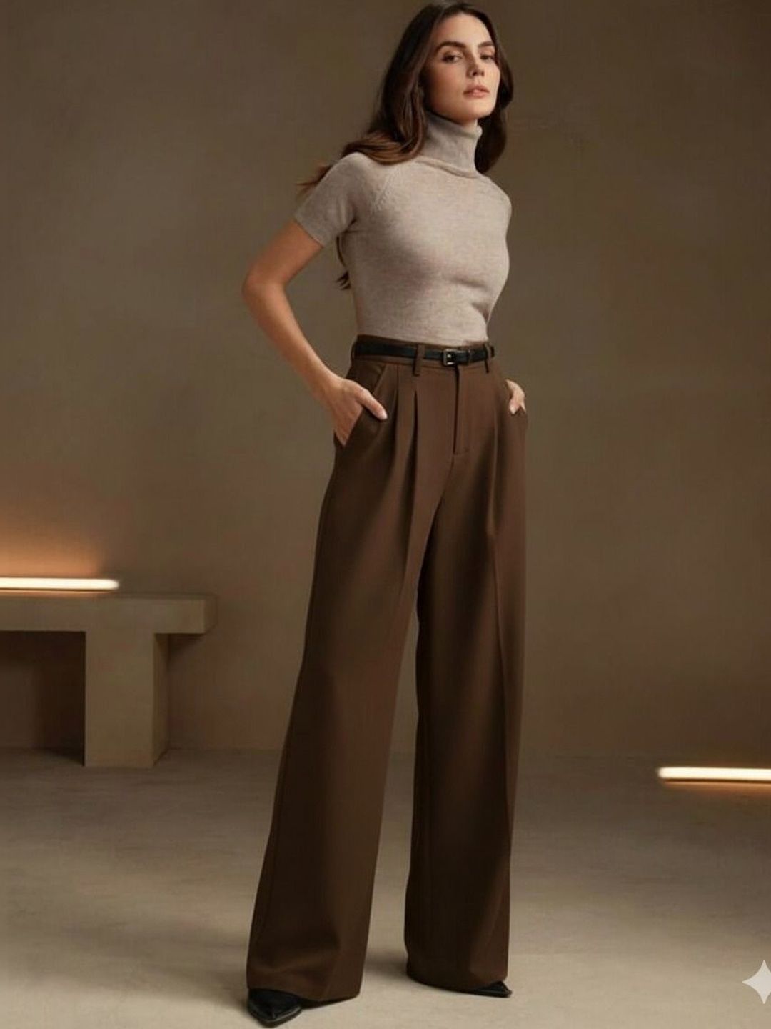 Next One Women Smart Loose Fit High-Rise Easy Wash Pleated Trousers