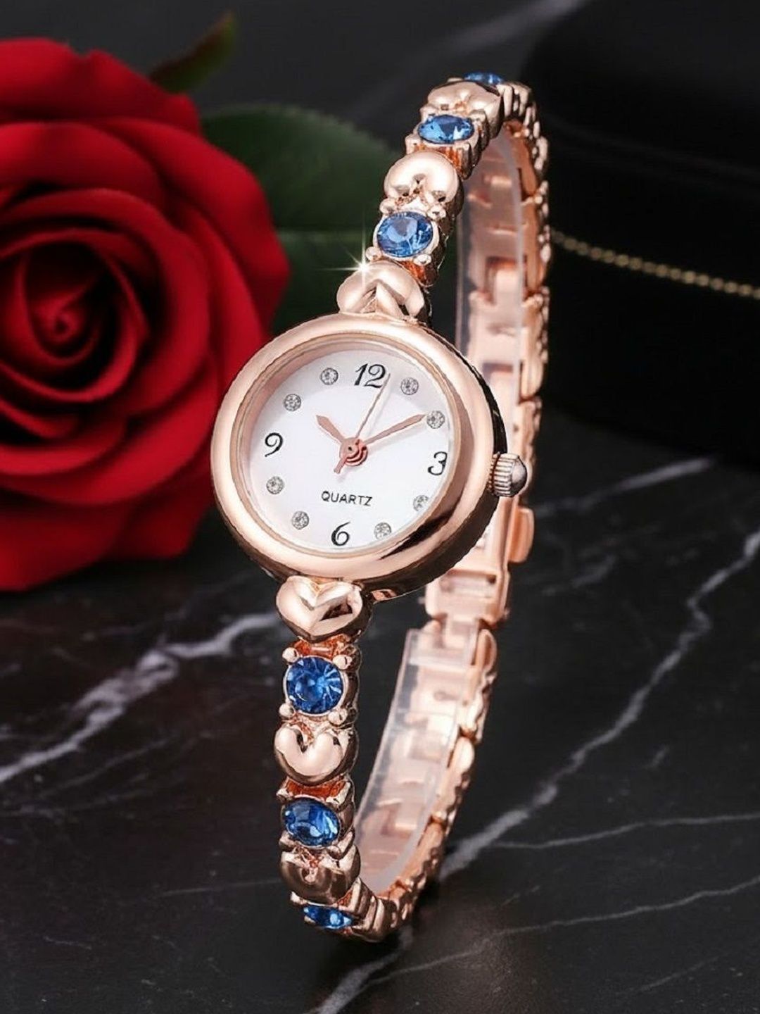 Moover Women Patterned Dial & Stainless Steel Textured Straps Analogue Watch DMN-blu gold-j1-image-36