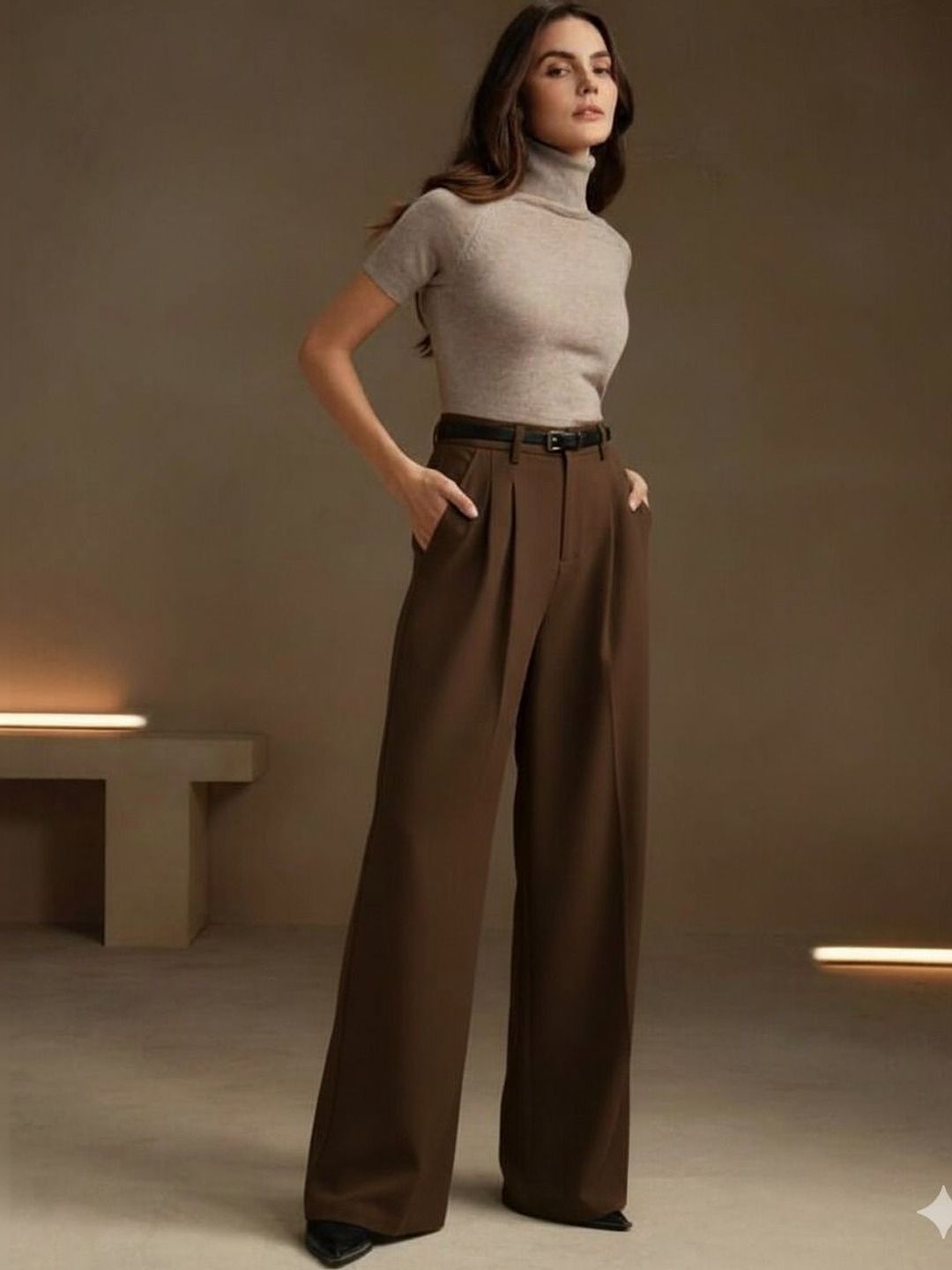 Next One Women Smart Loose Fit High-Rise Easy Wash Pleated Trousers-picture-32