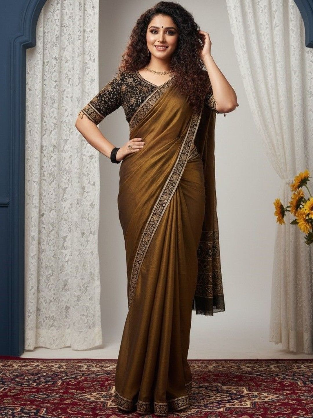 krisha fashion Ethnic Motifs Embroidered Poly Chiffon Heavy Work Saree