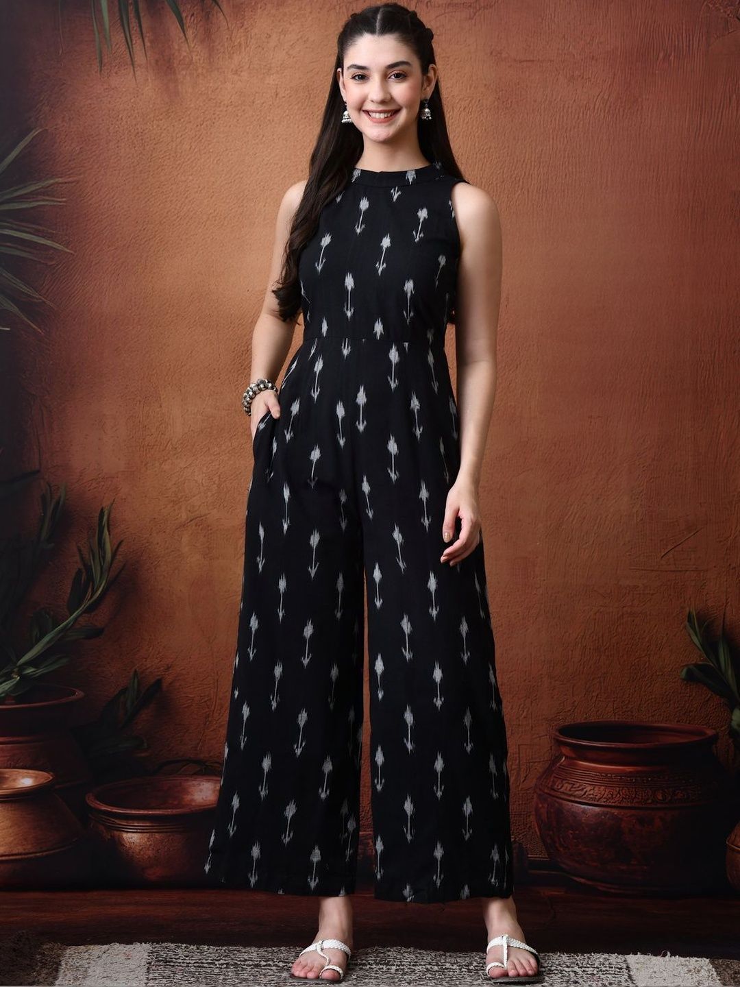 Bohemian Dream Round Neck Sleeveless Cotton Basic Jumpsuit-picture-10