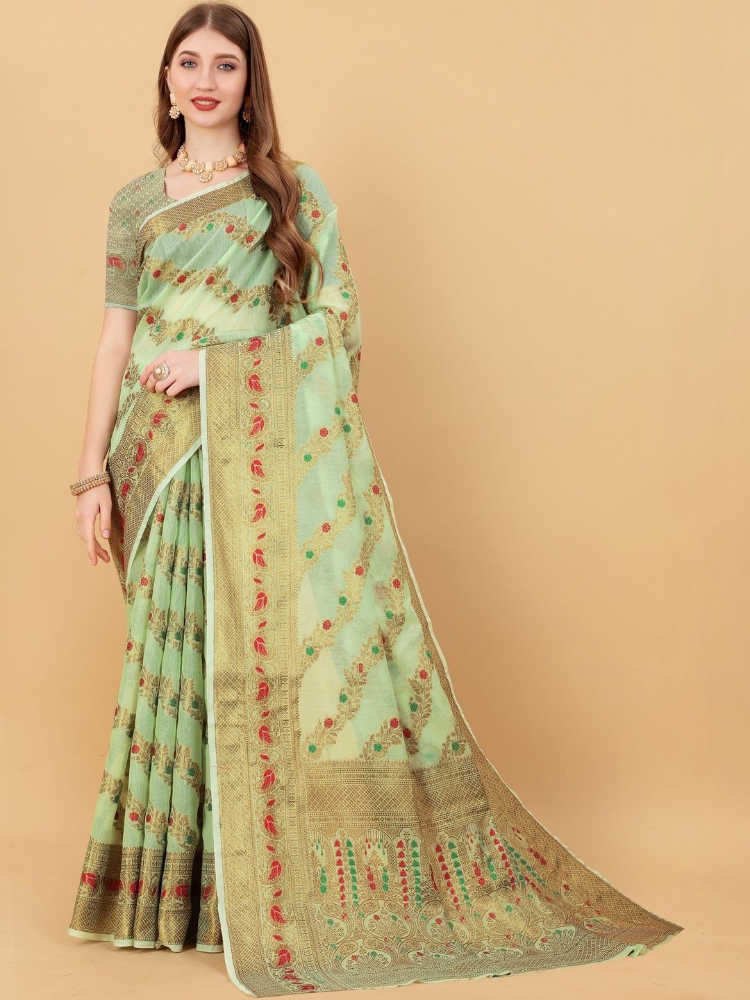 VS MALL Ethnic Motifs Zari Pure Cotton Banarasi Saree-picture-15