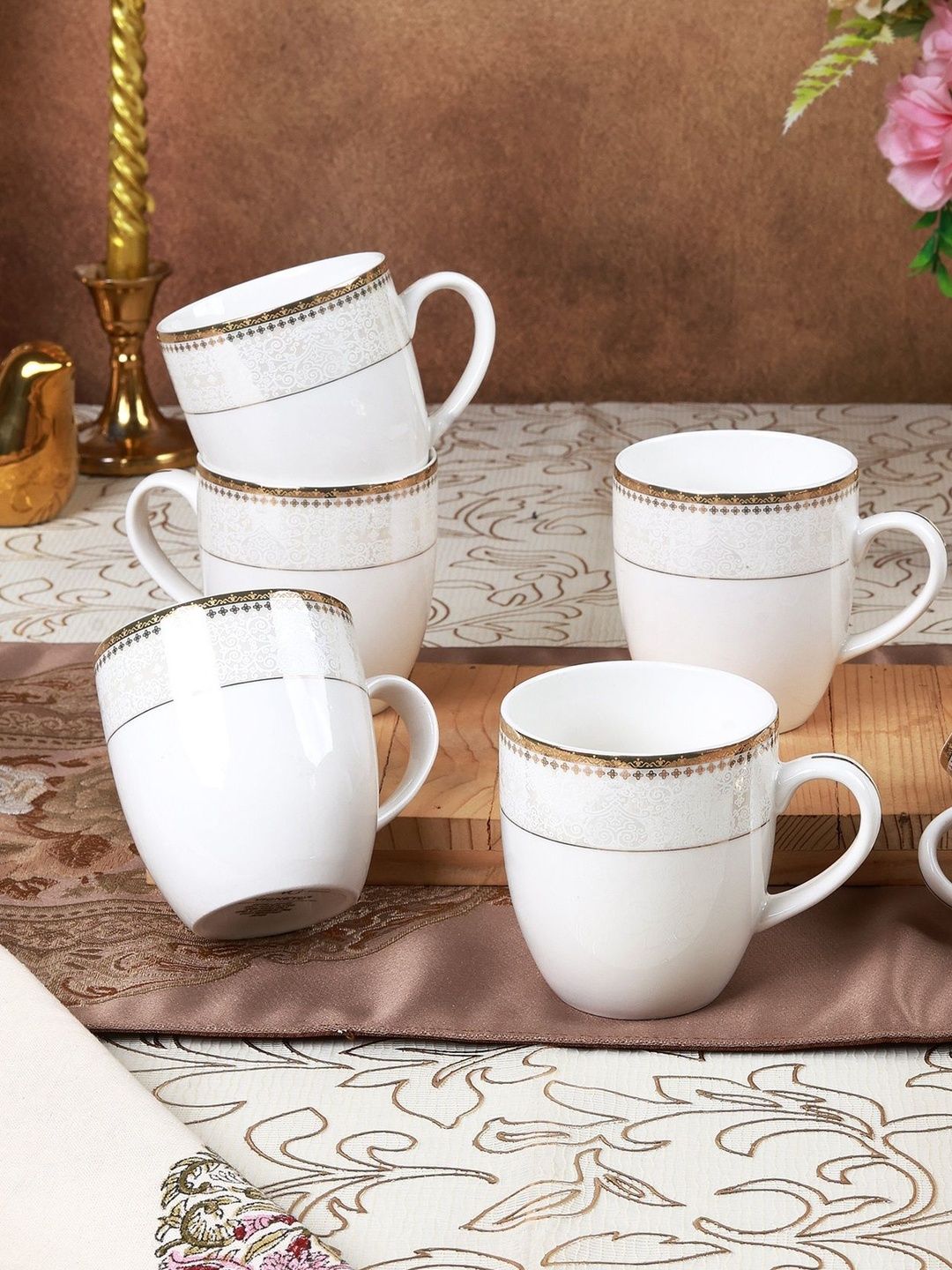 vigneto White & White Printed Porcelain Glossy Mugs Set of Cups and Mugs-image-36