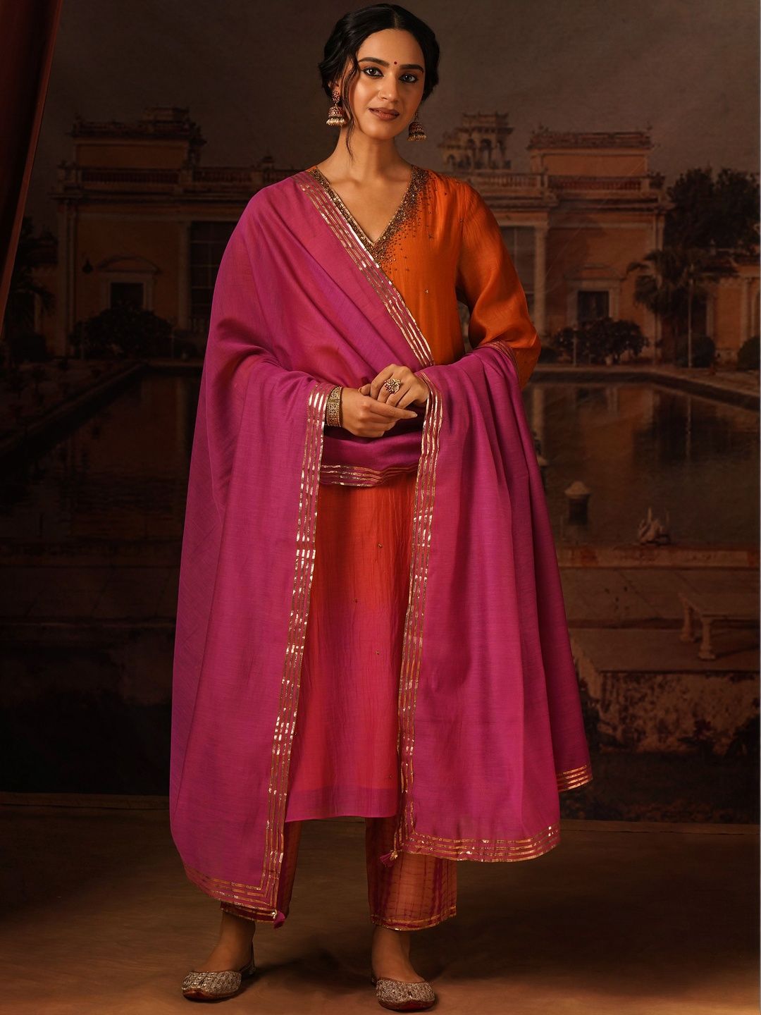 JAYPORE Embroidered Cotton Silk Dupatta with Gotta Patti-picture-20