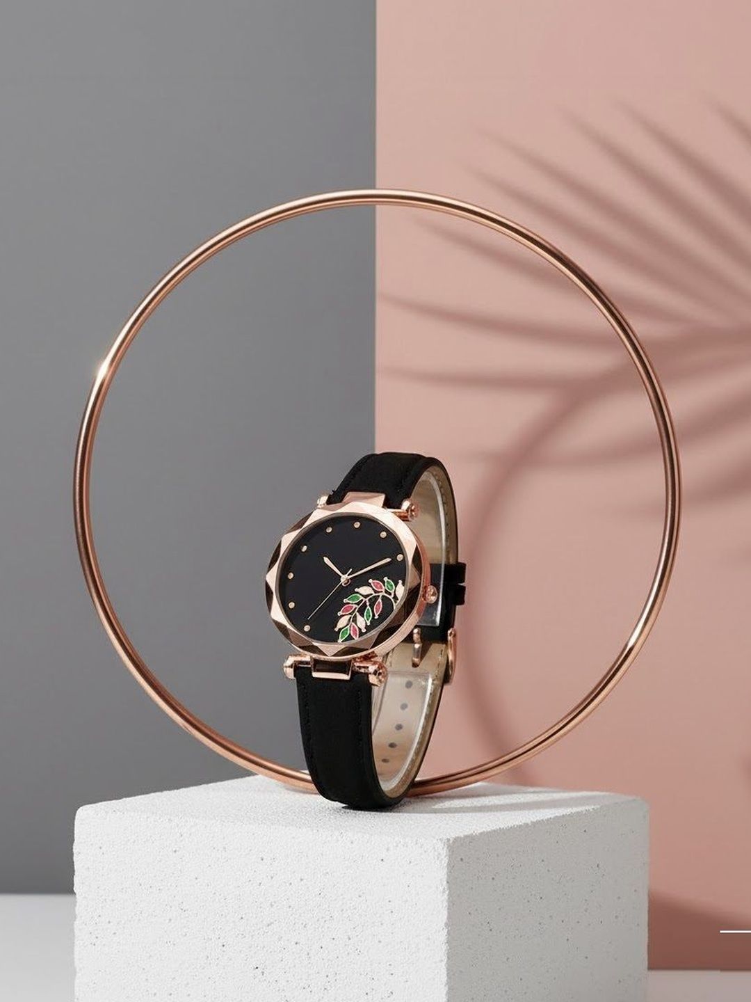 Moover Women Printed Dial & Leather Bracelet Style Straps Analogue Automatic Watch LEAFdial-BLK-J1-image-47