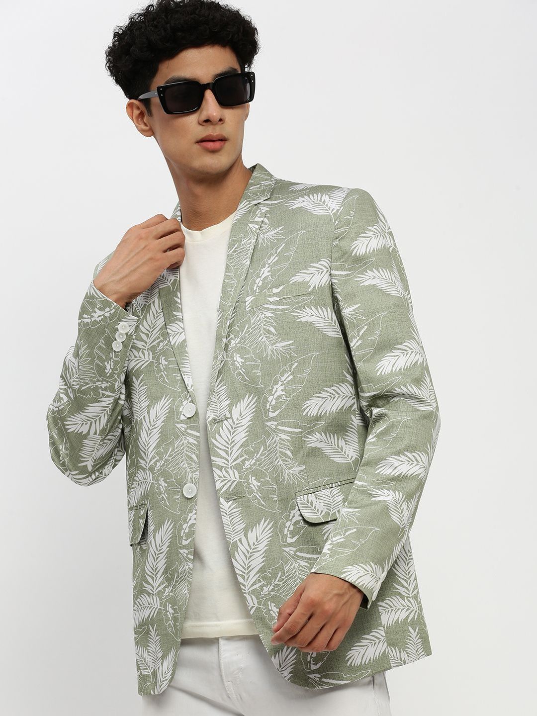 SHOWOFFFF Printed Slim Fit Single-Breasted Blazer-image-29