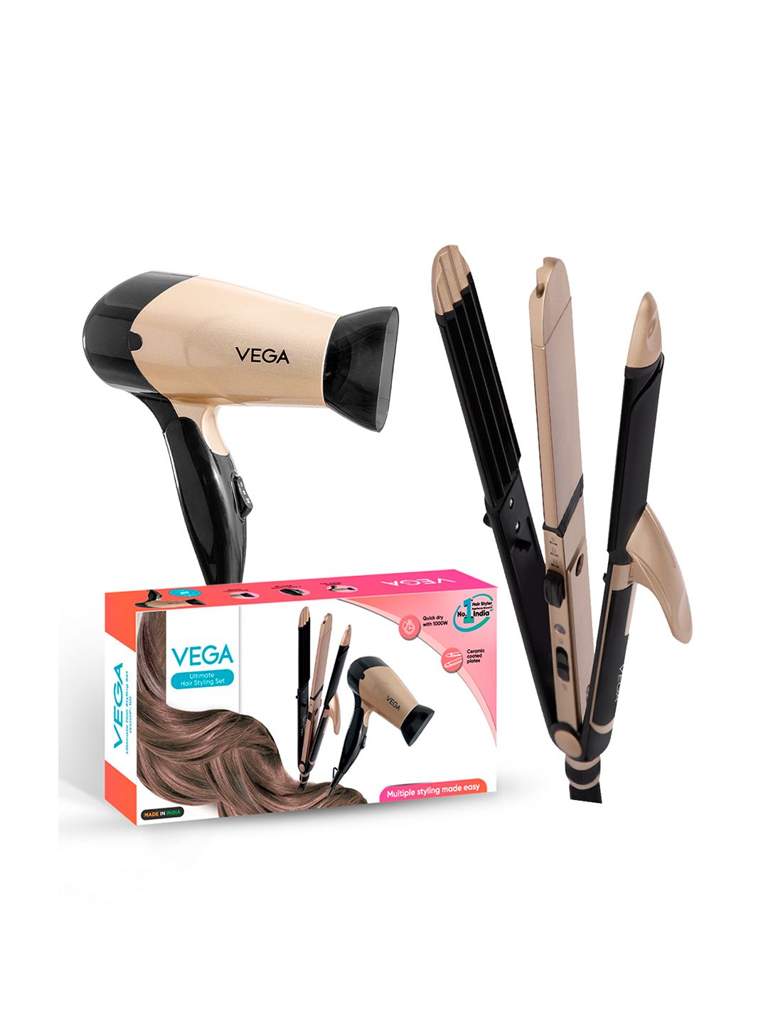 VEGA Ultimate Hair Styling 3-In-1 Hair Styler & Dryer Combo VGGP-10 - 