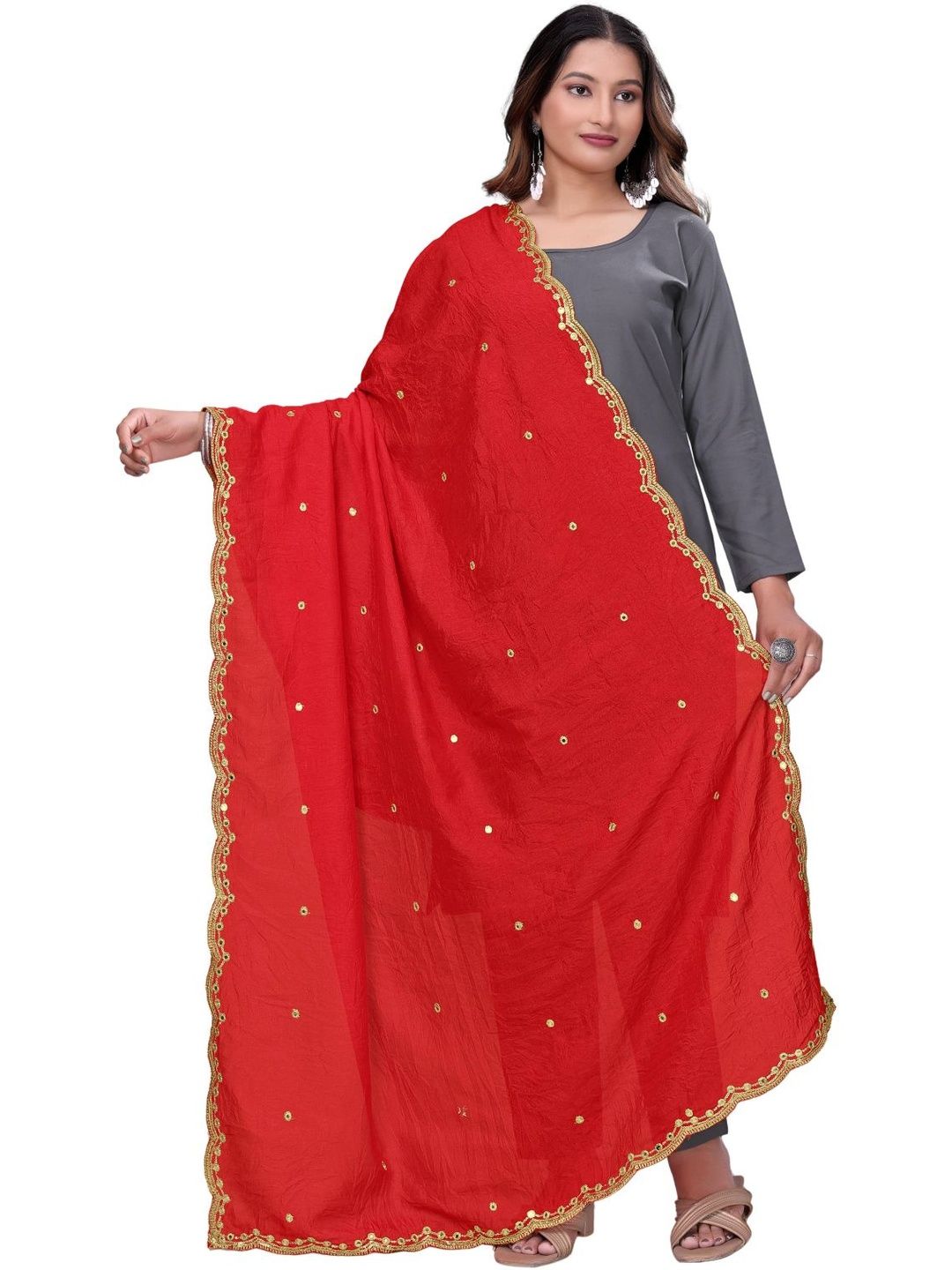 Kemza Embroidered Ikat Dupatta with Mirror Work-picture-43