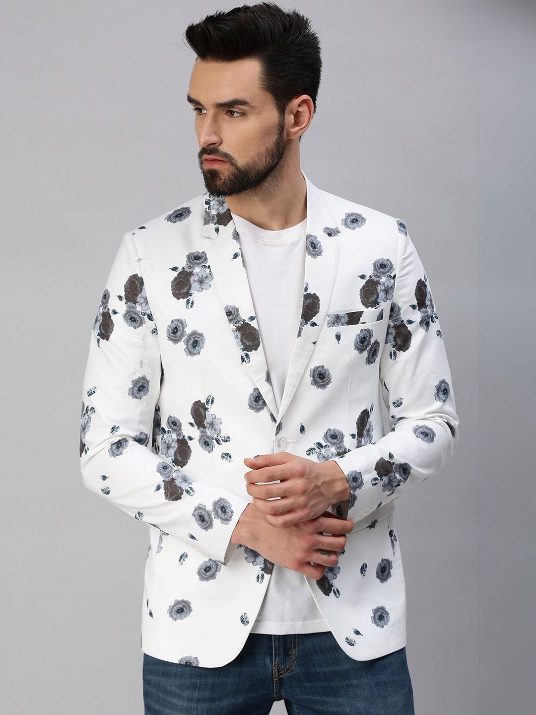 SHOWOFFFF Printed Slim-Fit Single Breasted Blazer-image-27