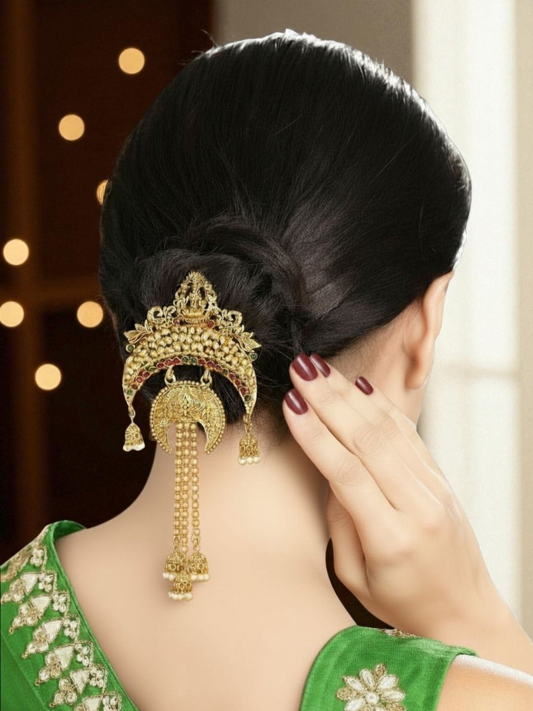 OOMPH Artificial Stones and Beads Studded Bun Pin Head Jewellery-image-27