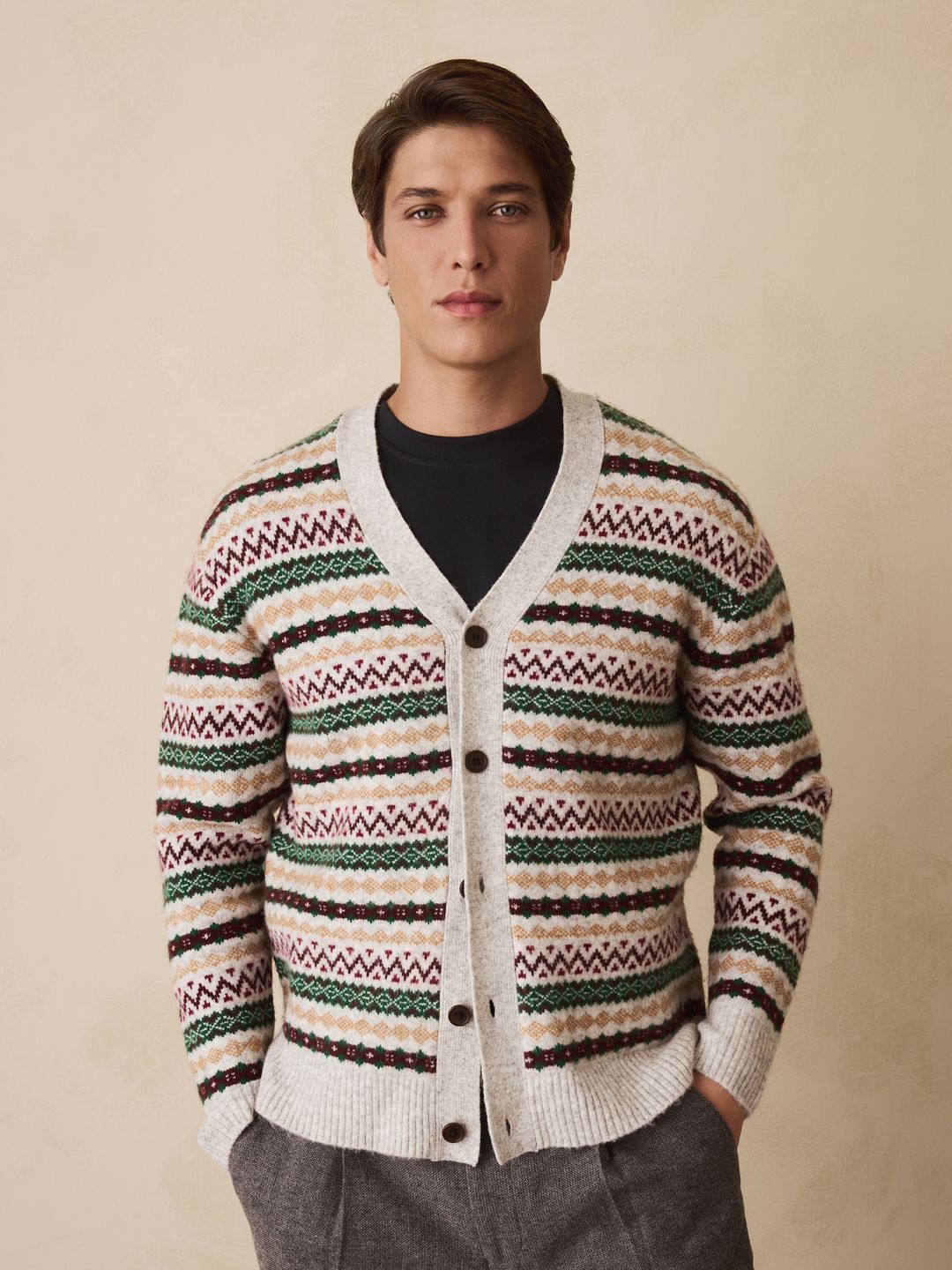 NEXT Fair Isle Self Design V-neck Cardigan-picture-17