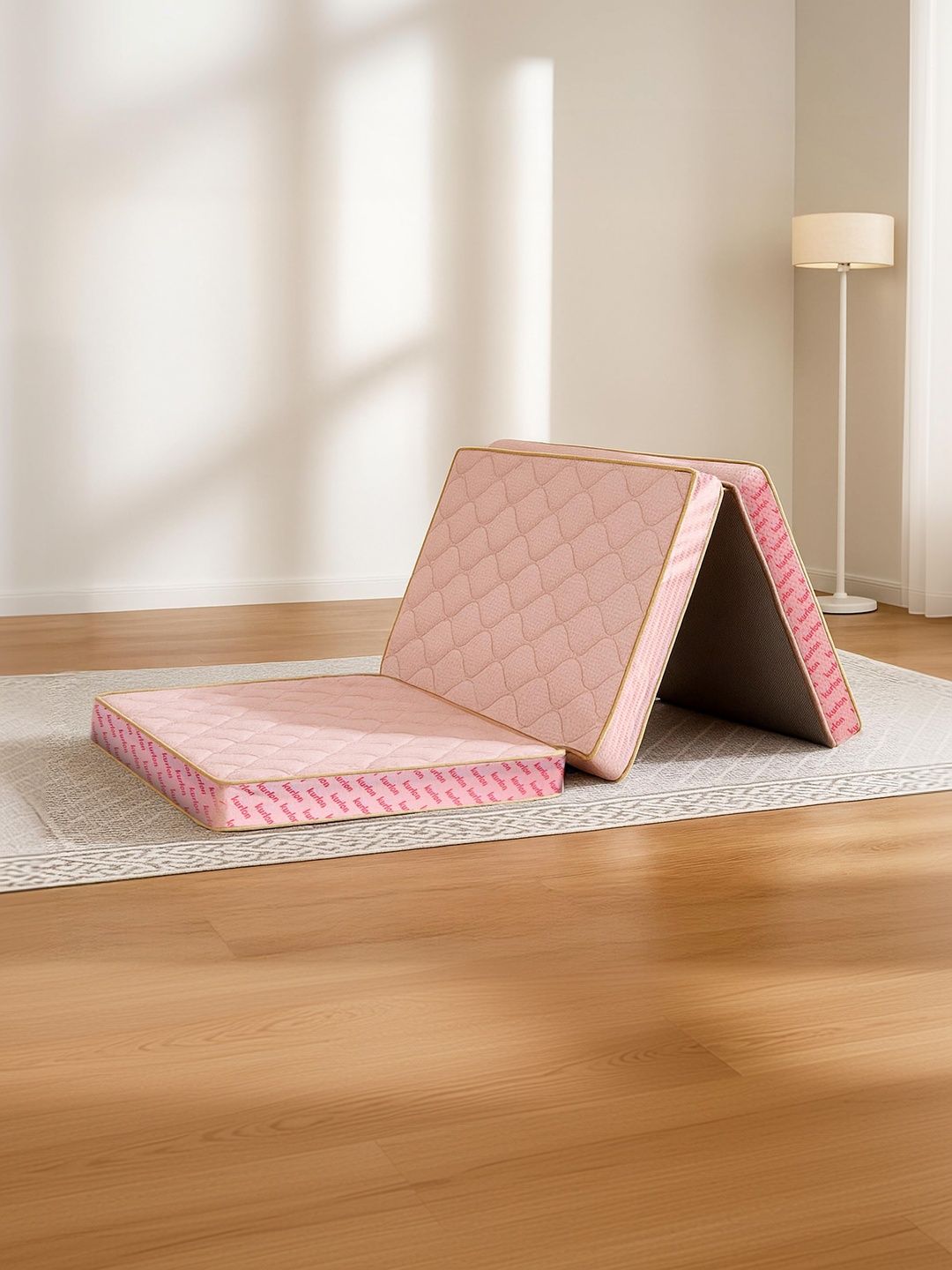 Kurl on Aaram Pink Quilted Tri-Fold Medium-Firm Travel Double Mattress-picture-12
