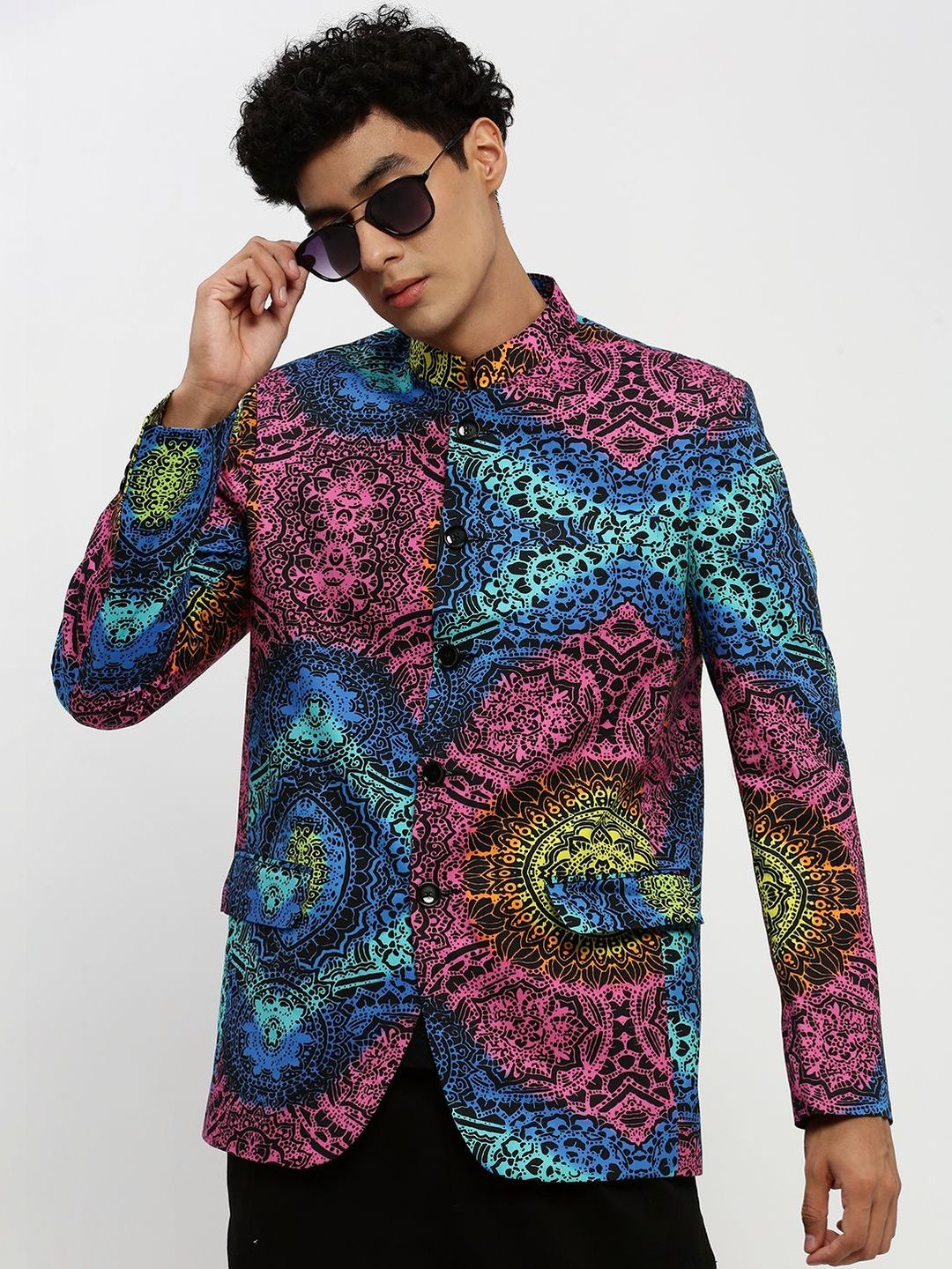 SHOWOFFFF Printed Mandarin Collar Slim Fit Jodhpuri Blazer-picture-11