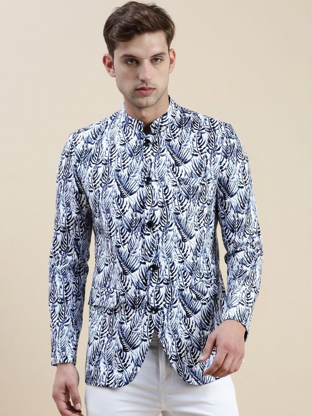 SHOWOFFFF Printed Mandarin Collar Jodhpuri Blazer-image-20