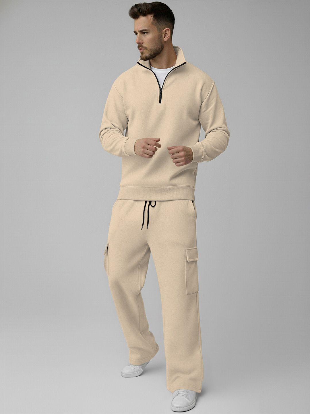 TRIPR Mock Collar Long Sleeves Sweatshirt With Cargo Trouser