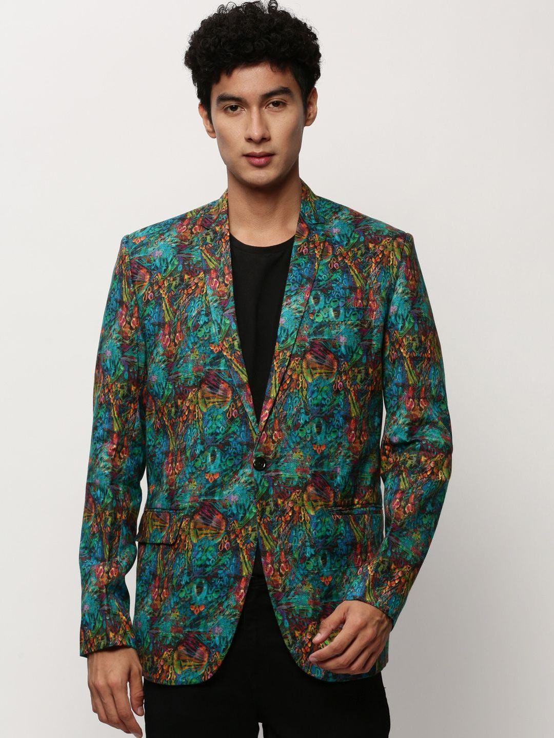 SHOWOFFFF Printed Slim-Fit Notched Lapel Long Sleeves Single-Breasted Blazers-picture-31