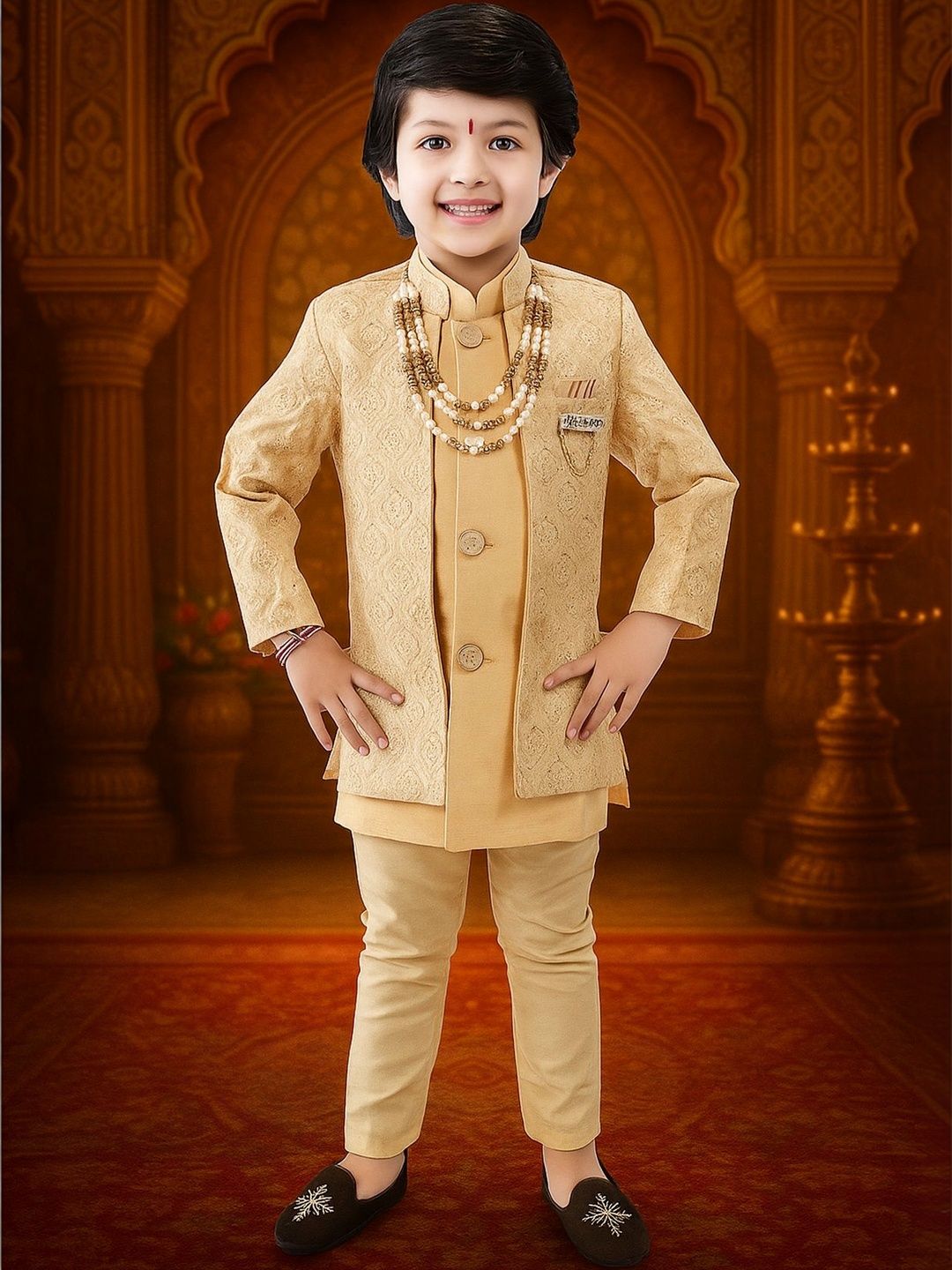 Arshia Fashions Boys Embroidered Mandarin Collared Sherwani