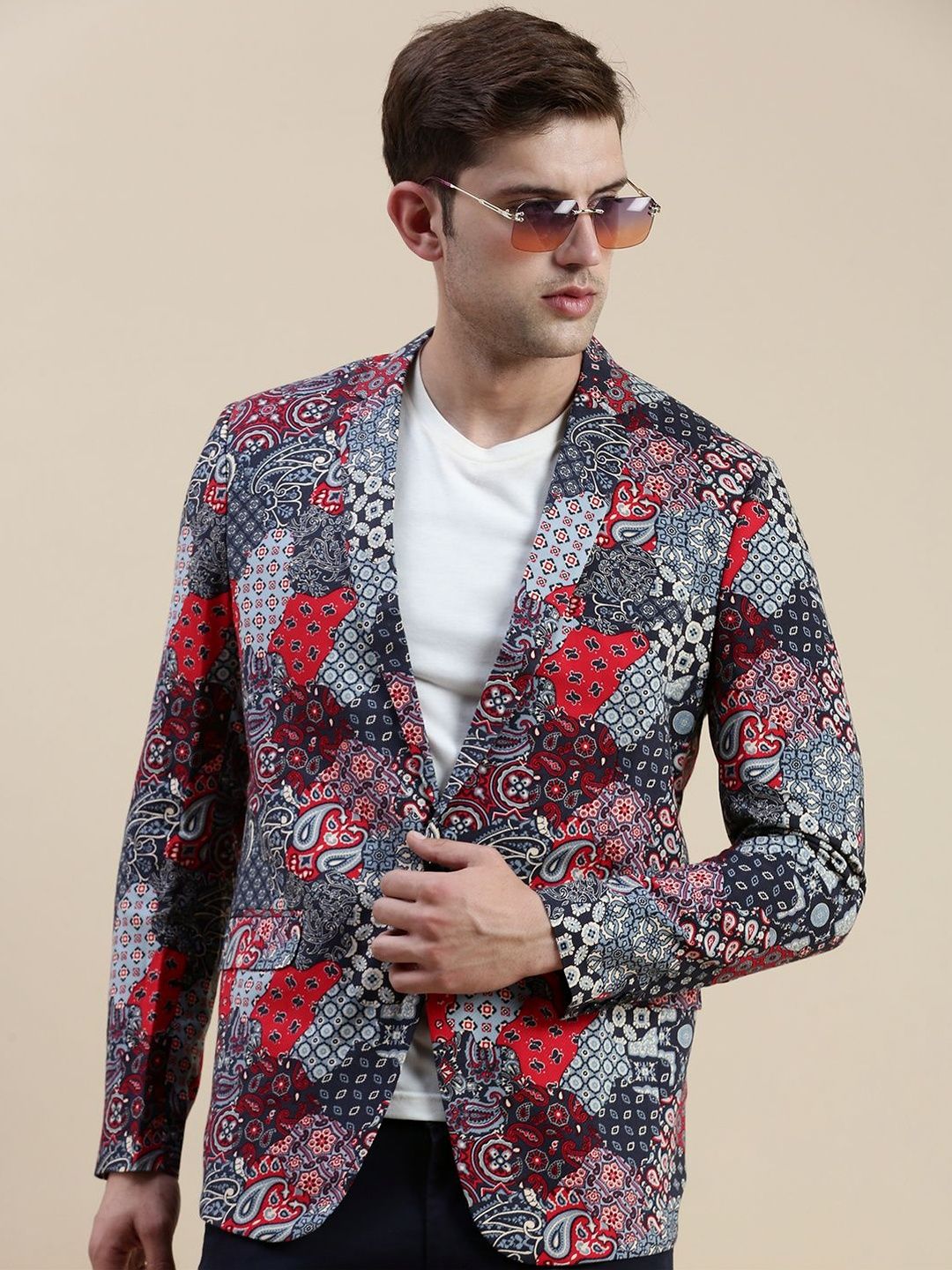 SHOWOFFFF Printed Slim Fit Single-Breasted Blazer-image-41
