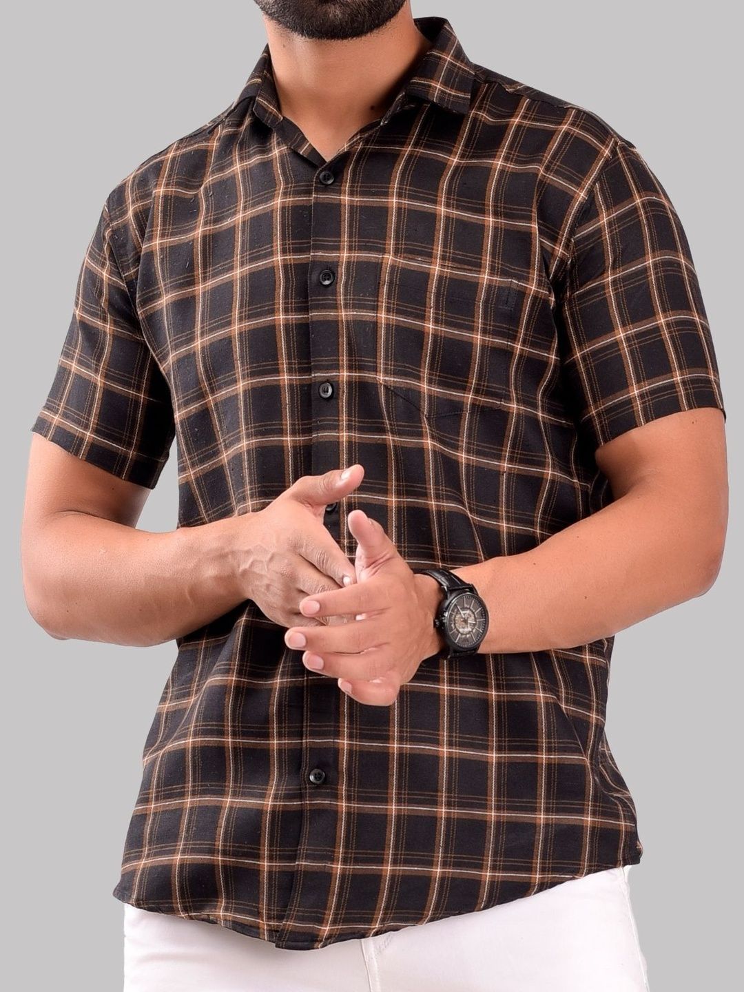 BASE 41 Men Standard Gingham Checks Checked Casual Shirt-picture-27