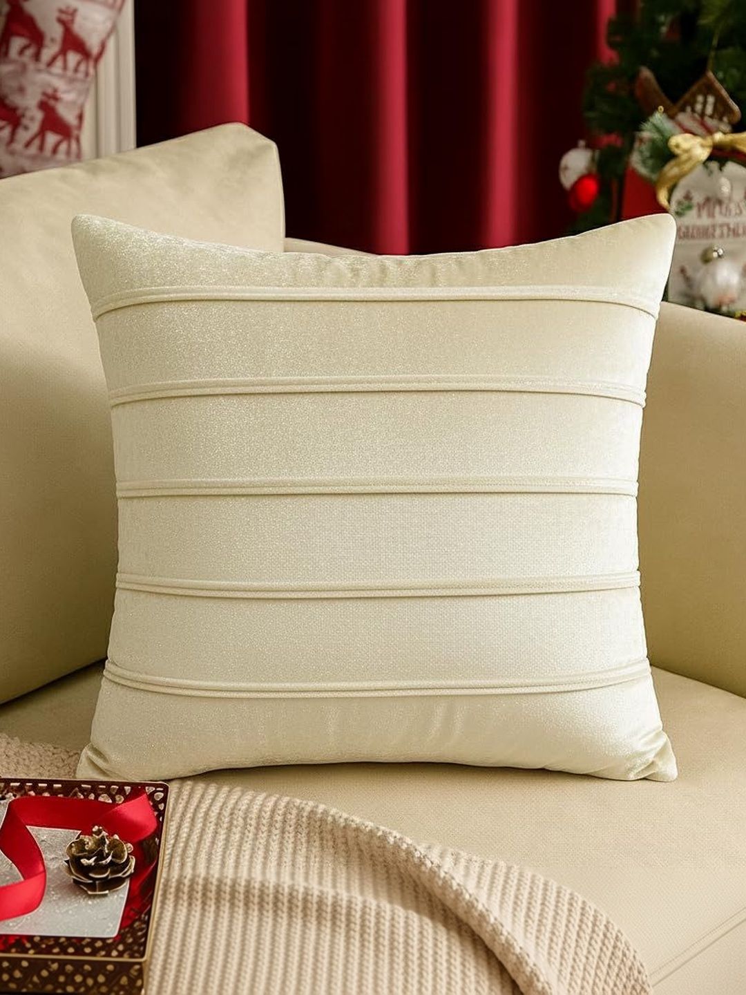 Khooti Beige Striped Square Cushion Covers-image-46