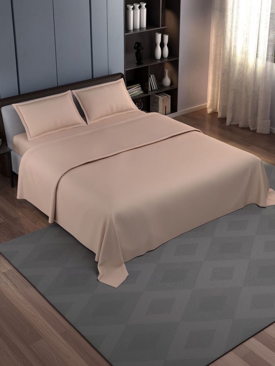 Synergized Cotton Peach-Coloured 300 TC Bedsheet with 2 Pillow Covers-image-12