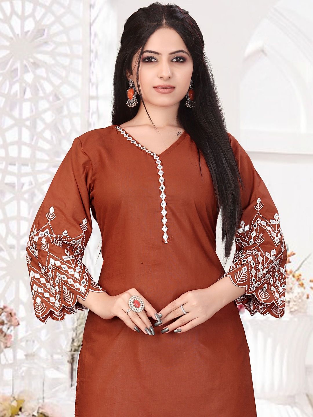 KAUTHAMEE Women Ethnic Motifs Embroidered Regular Thread Work Kurta with Palazzos-picture-29