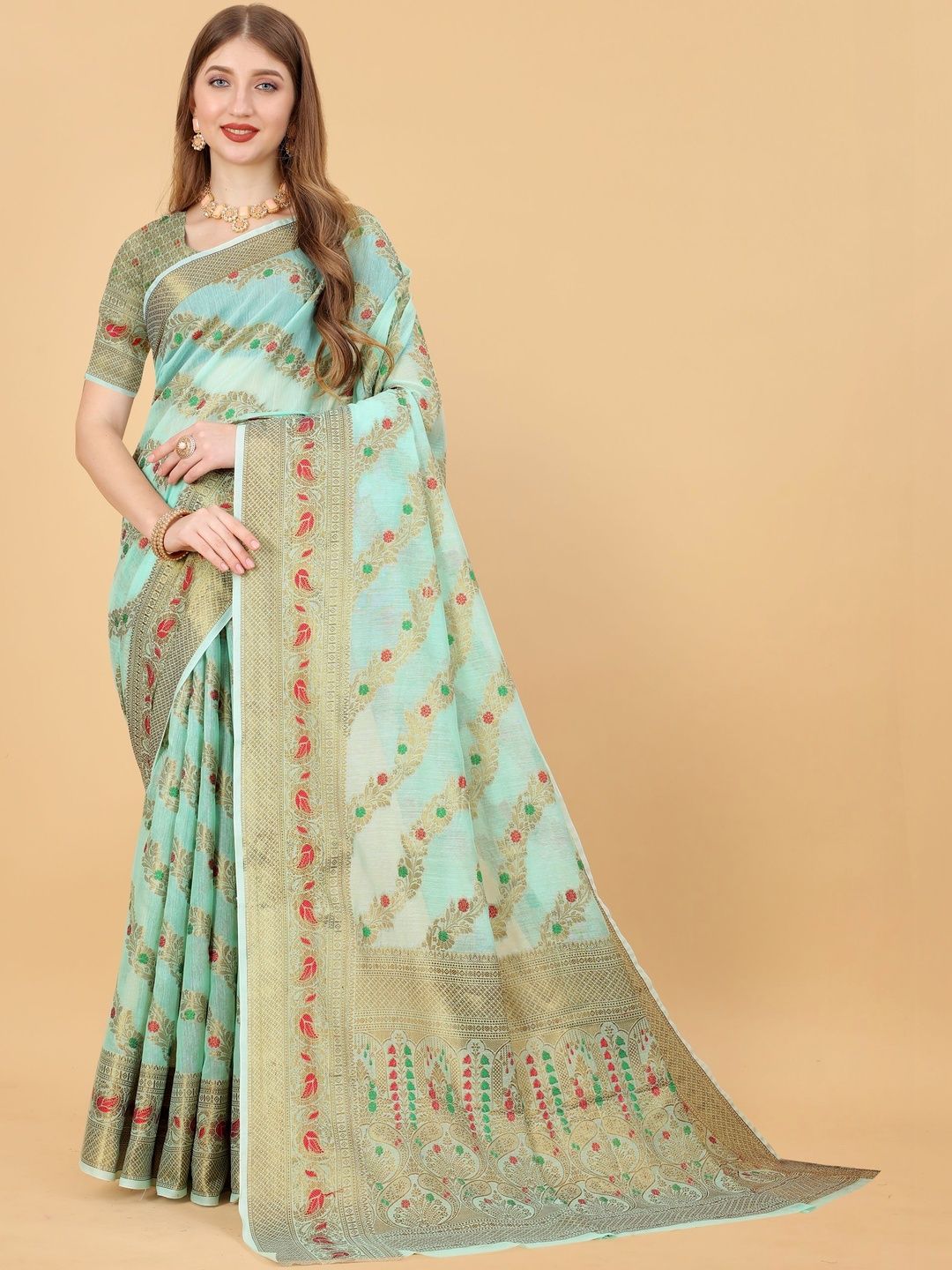 VS MALL Ethnic Motifs Zari Pure Cotton Banarasi Saree-picture-17