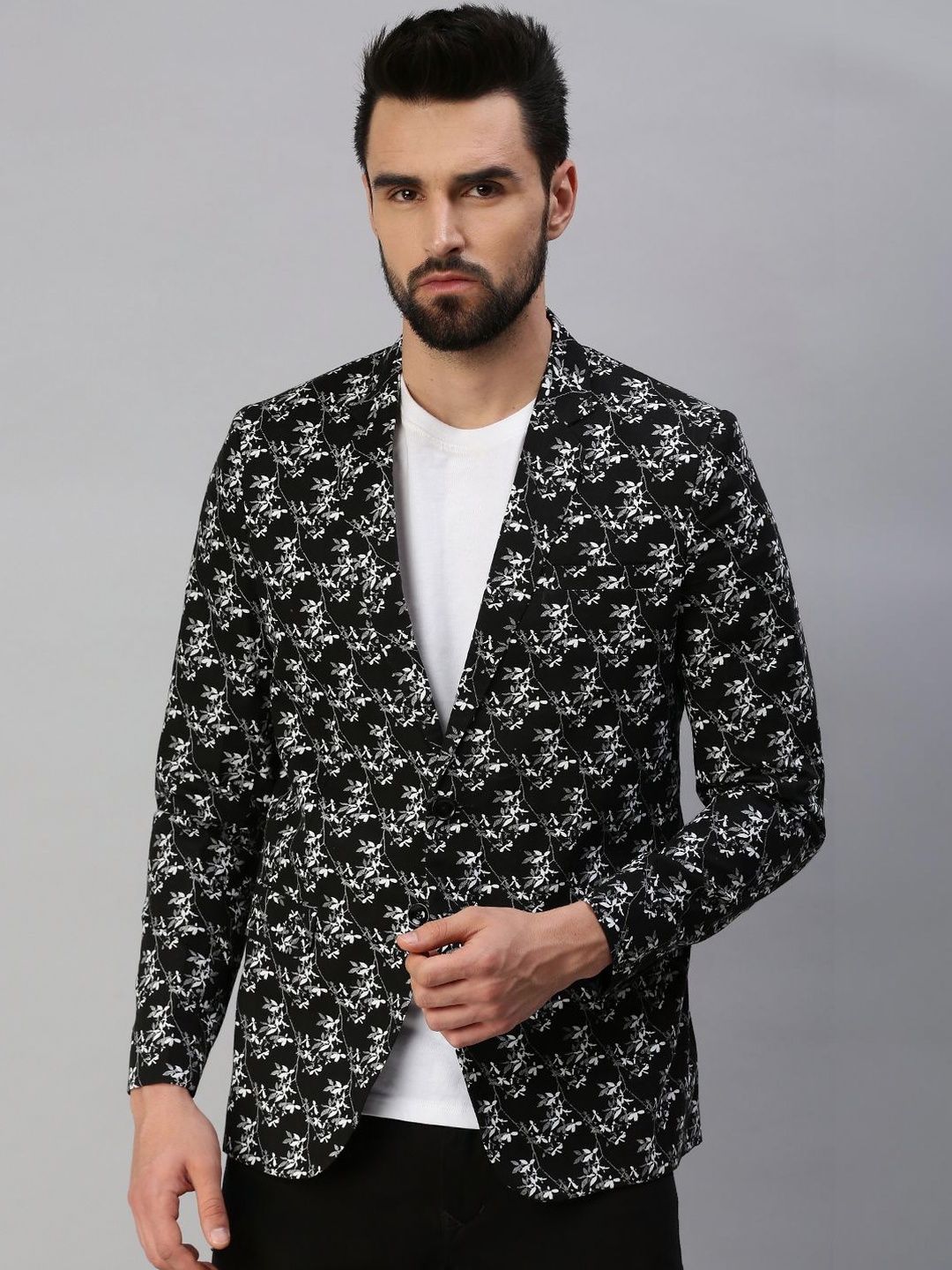 SHOWOFFFF Printed Slim-Fit Single Breasted Blazer-picture-43