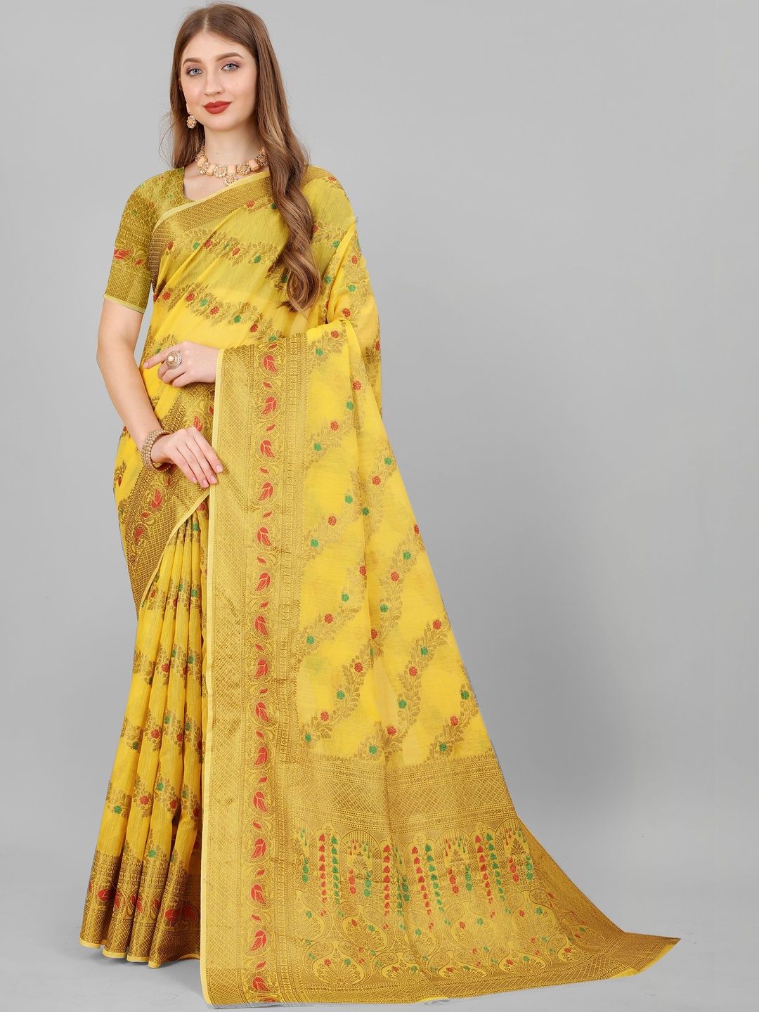 VS MALL Ethnic Motifs Zari Pure Cotton Handloom Banarasi Saree-picture-18