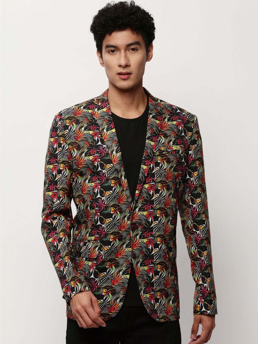 SHOWOFFFF Printed Slim Fit Single-Breasted Blazer-image-32