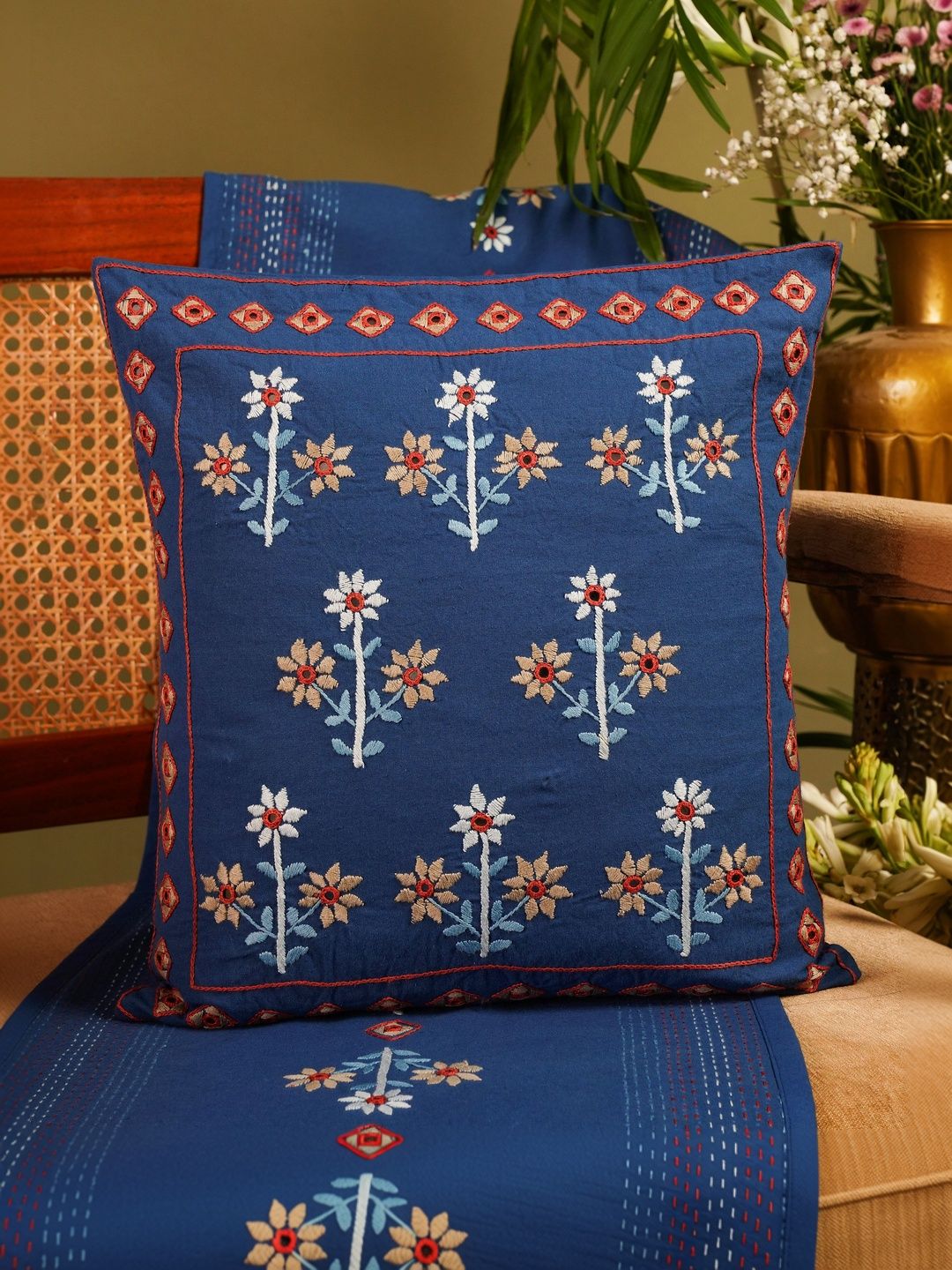 JAYPORE Blue Floral Square Cushion Covers-image-27