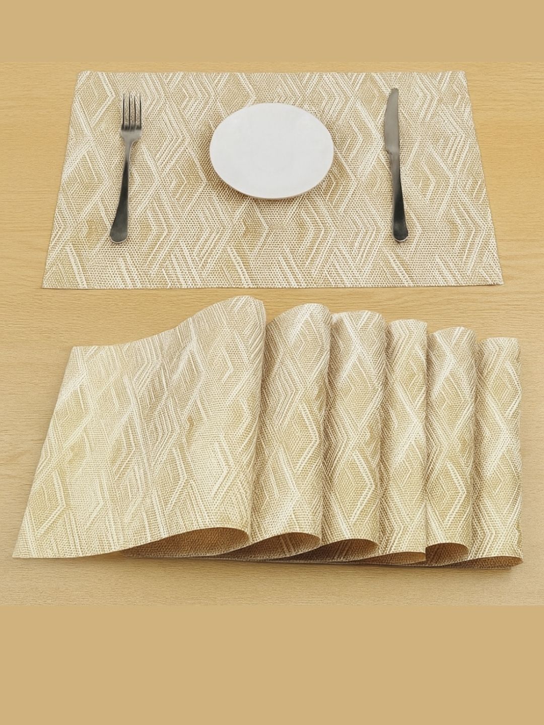 TASKHOUSE 6Pcs Yellow & White Wave Patterned Table Placemats-picture-31