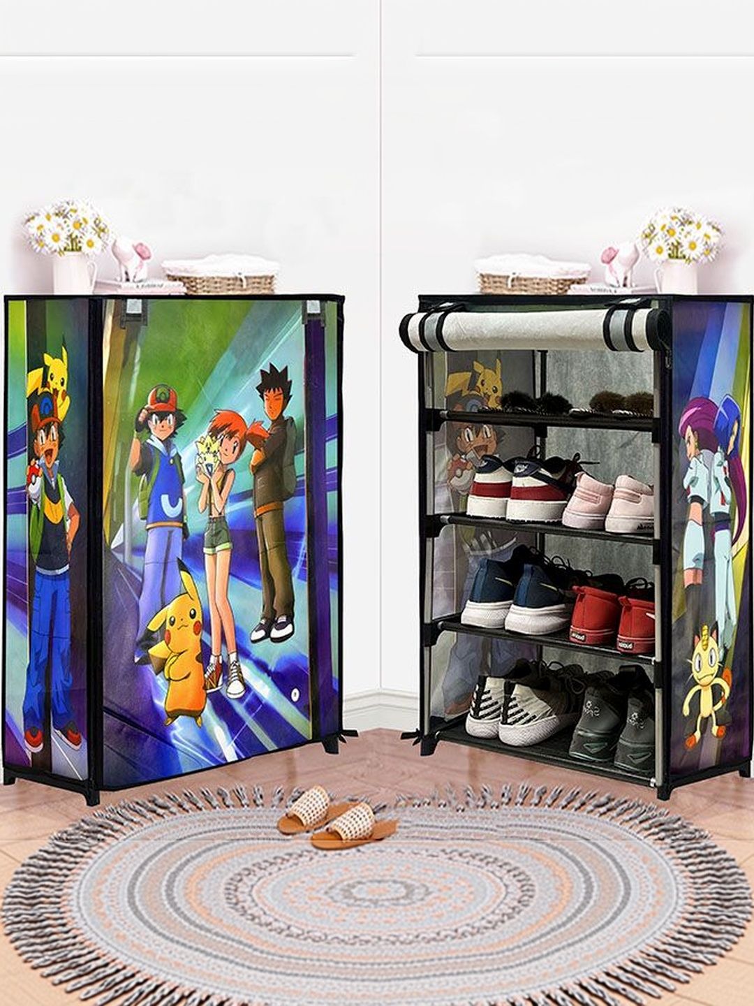 Rmerchants Grey & Green 4-Layer Shoe Rack With Printed Cover-picture-35