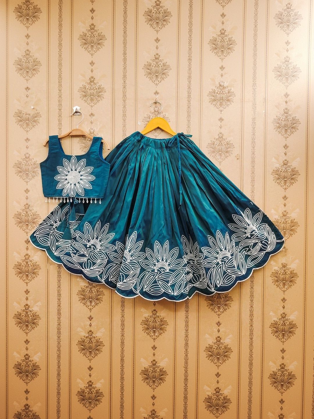 Sangria Girls Embroidered Round Neck Flared Lehenga With Choli-picture-37