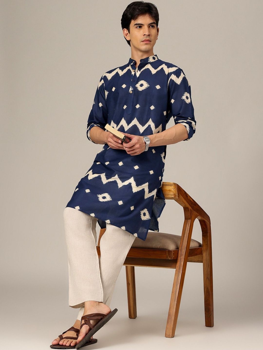 DENNISON Men Geometric Printed Block Print Kurta-picture-12