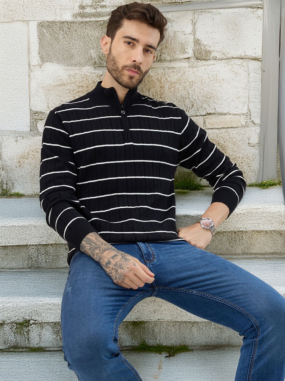 Status Quo Men Striped Pullover-picture-24