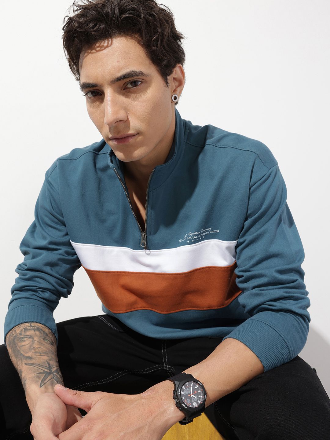 The Roadster Life Co. Relaxed Fit Striped Drop Shoulder Sleeves Pullover Sweatshirt-image-46