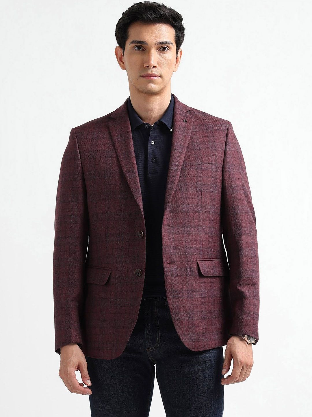 Arrow Men Checked Single-Breasted Tailored Fit Notched Lapel Formal Blazers-picture-40