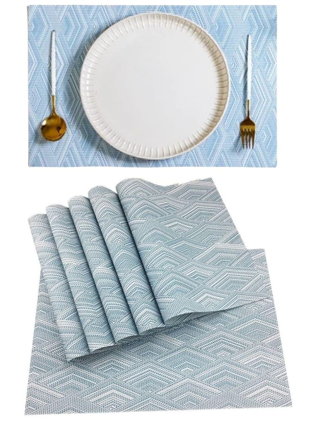 TASKHOUSE 6Pcs Blue & White Wave Patterned Table Placemats-picture-55
