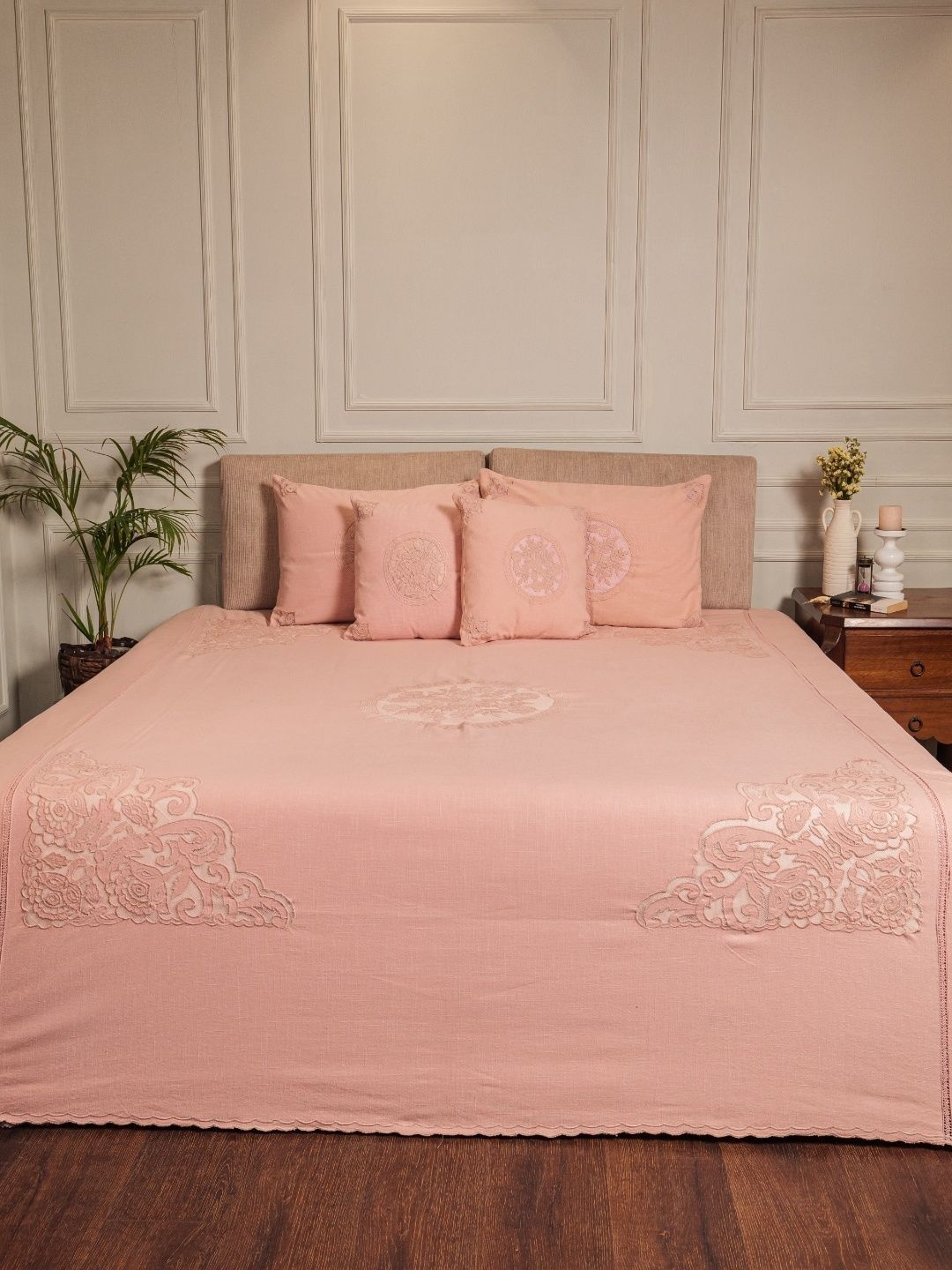 Ammorada Pink Self Design Cotton 245 GSM Double King Bed Covers-image-35