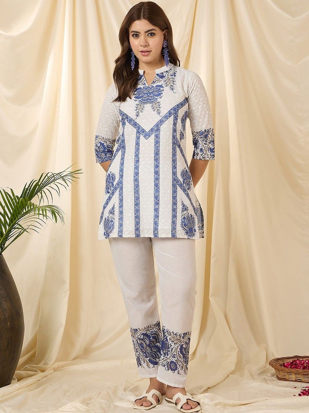 Katn India Printed Mandarin Collar Tunic & Trousers Co-Ords-picture-33