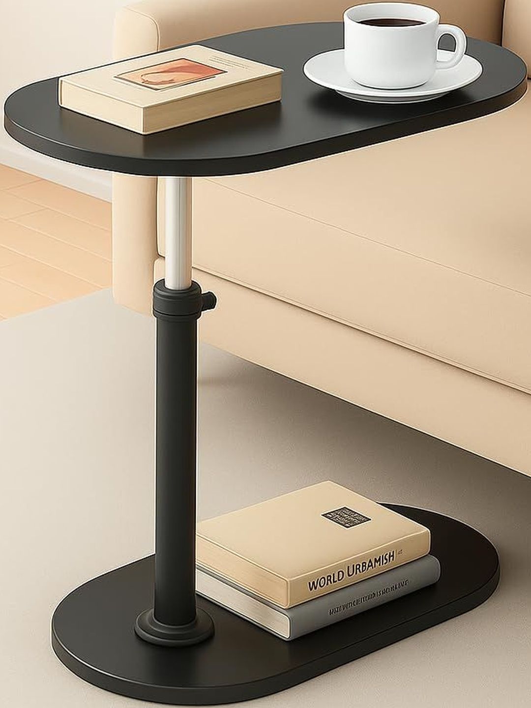 MTANK Black Wooden Rectangle Adjustable Bedside Table