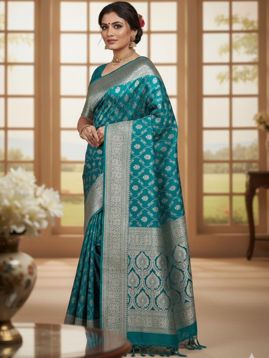 NIWAA Ethnic Motifs Zari Silk Blend Saree-picture-14