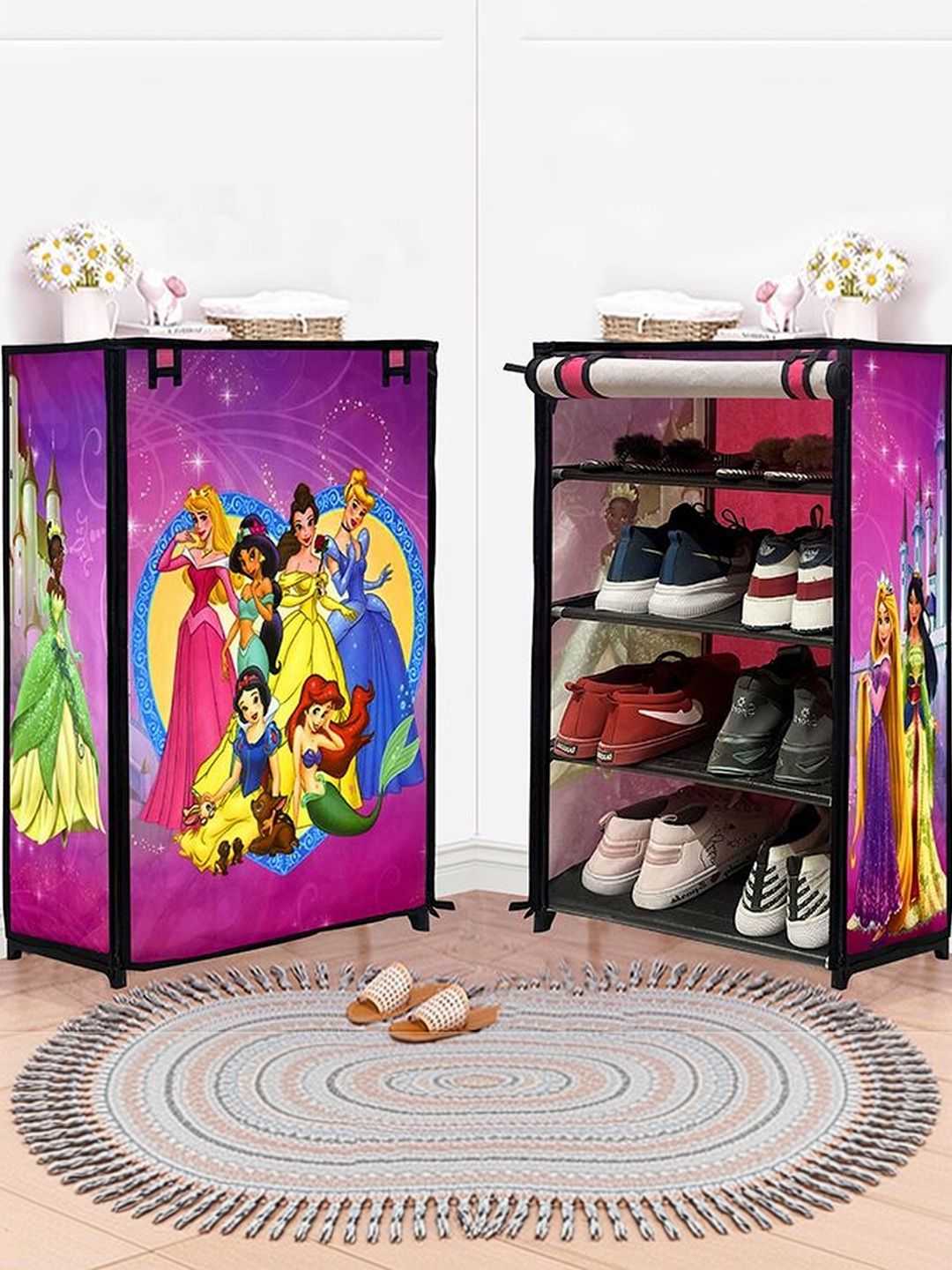 Rmerchants Pink & Yellow 4-Layer Shoe Rack With Printed Cover-picture-34