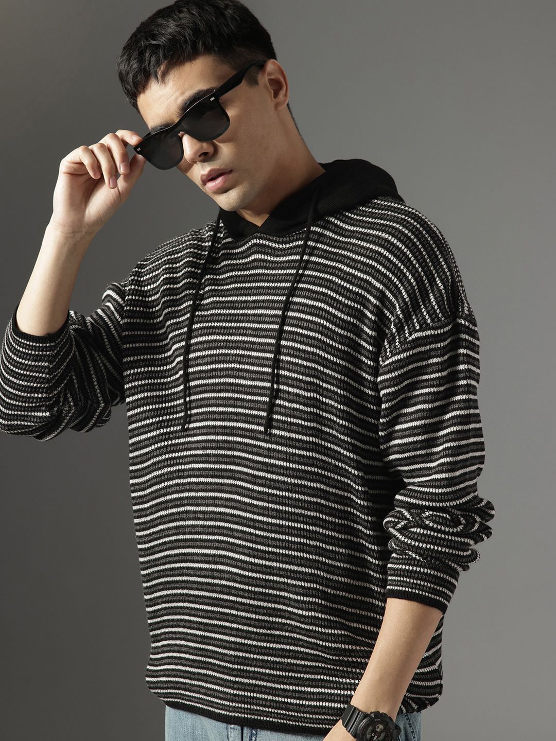 FCUK Striped Hooded Drop Shoulder Sleeves Pullover-picture-44