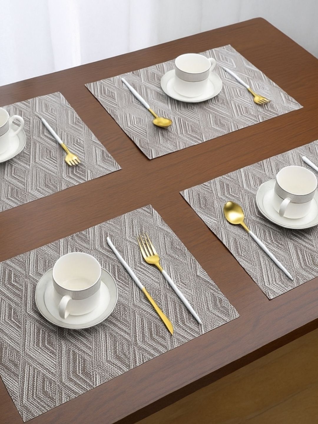 TASKHOUSE 4Pcs Brown & White Wave Patterned Table Placemats-picture-14
