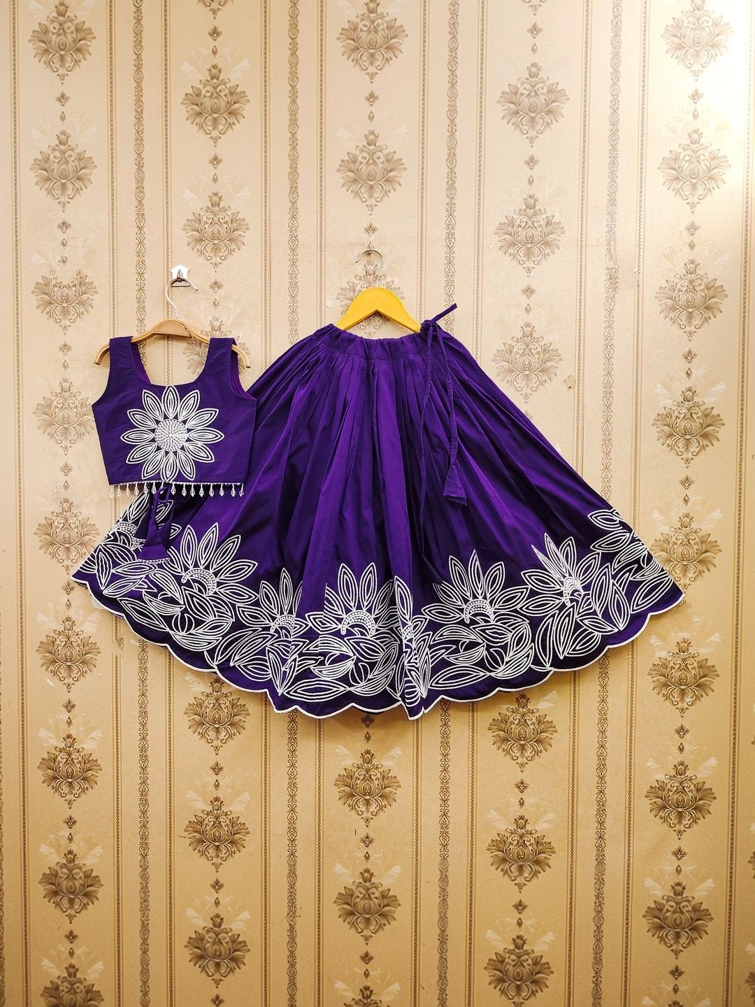 Sangria Girls Embroidered Round Neck Flared Lehenga With Choli-picture-38