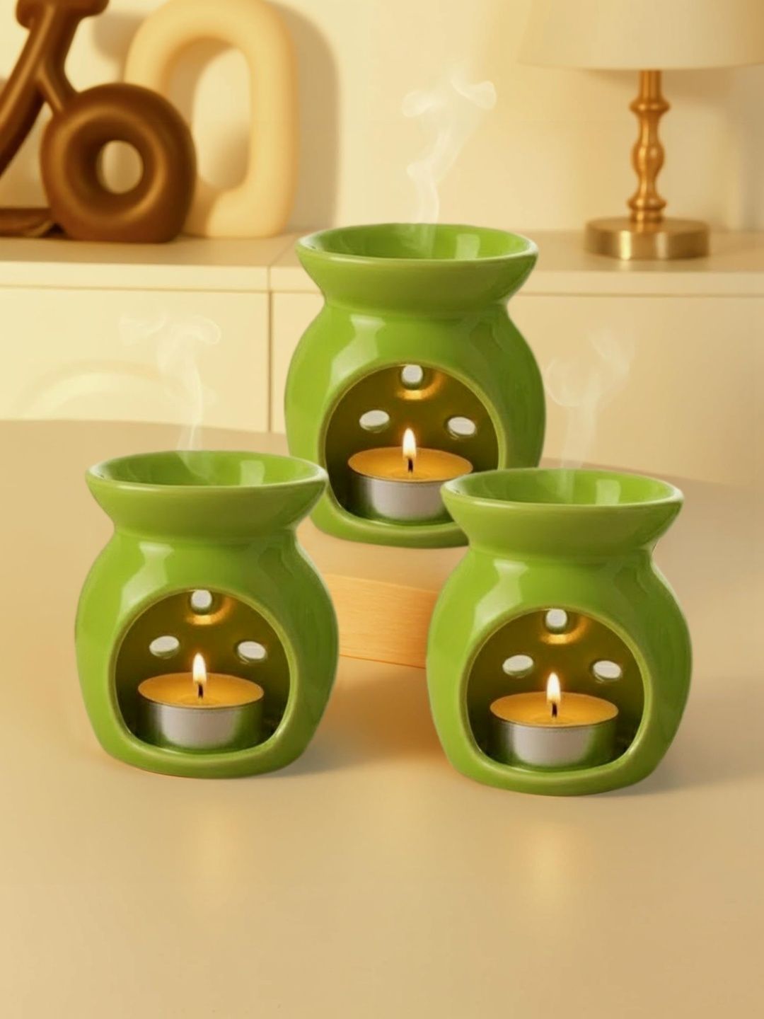 Garden Deco 3Pcs Lemon-Green Ceramic Burner Jar Oil Diffusers-image-27