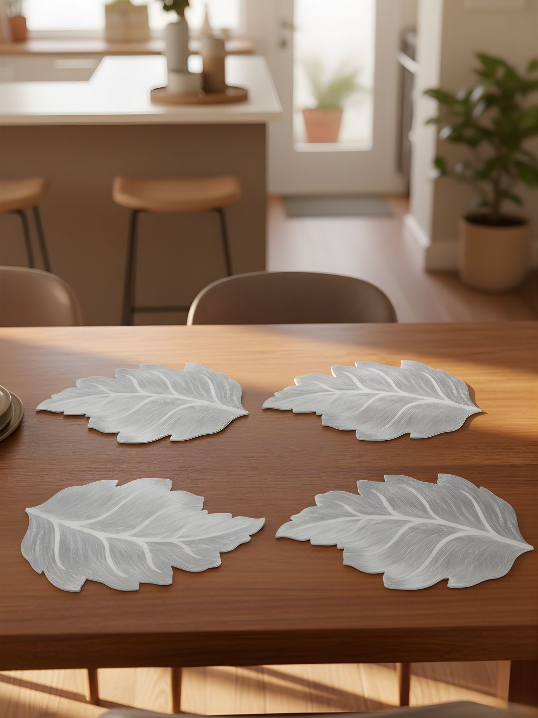 TASKHOUSE 4Pcs Grey Textured Leaf Design Table Placemats-image-46