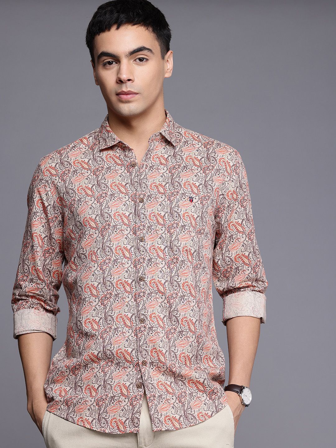 Louis Philippe Jeans Slim Fit Floral Printed Cotton Linen Casual Shirt-picture-33